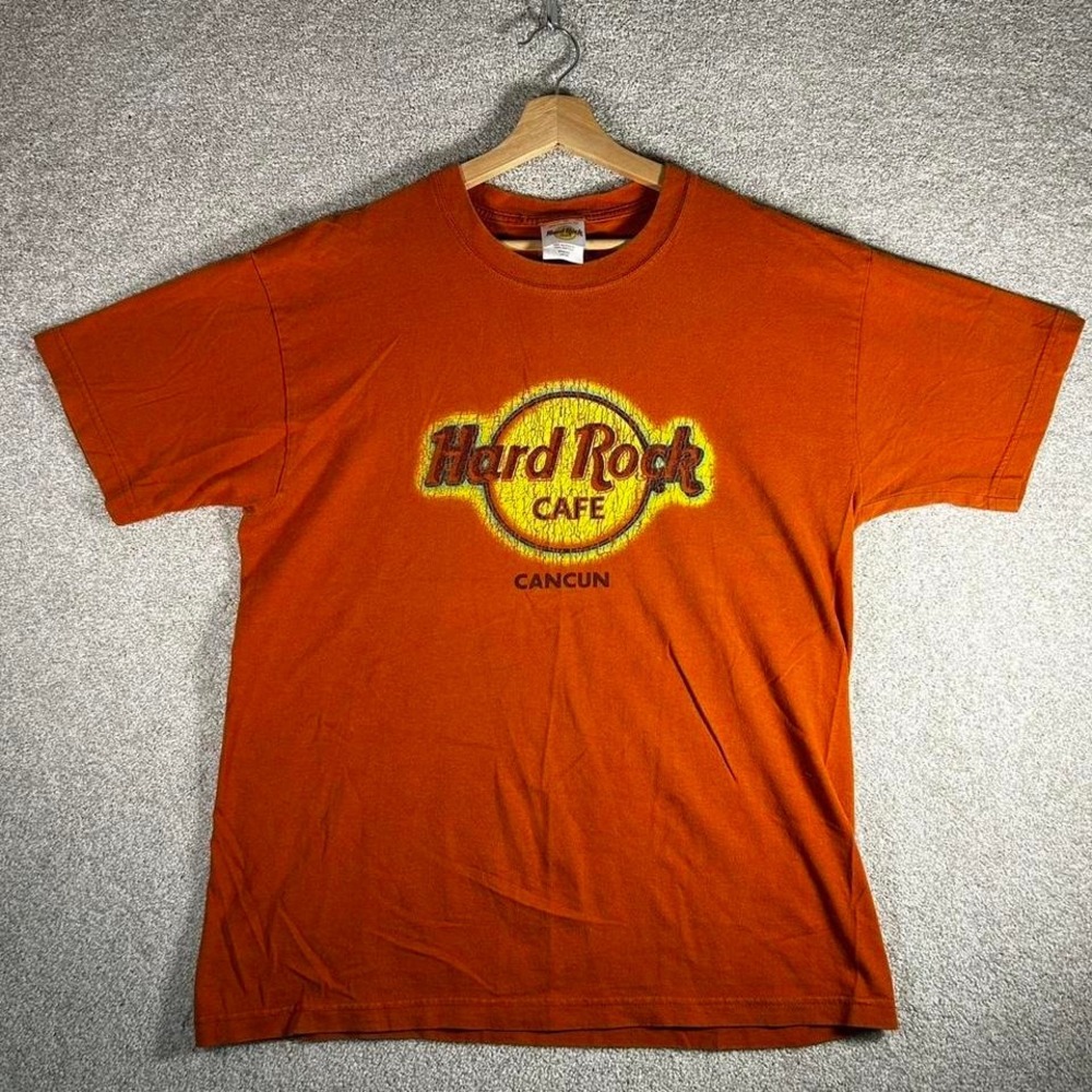 Y2K Hard Rock Cafe Cancun Orange graphic tee shirt tshirt